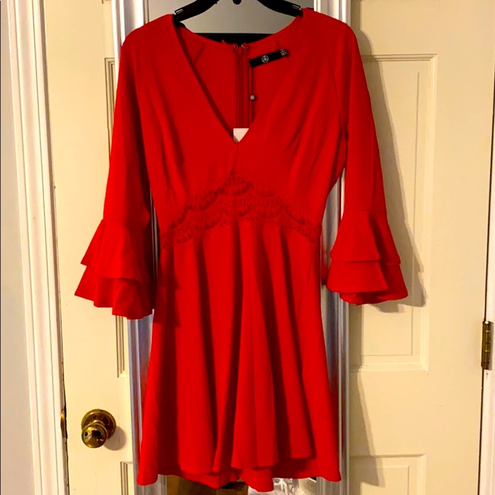 Red Missguided Party Dress W Lace Detail